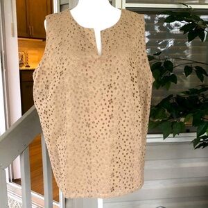 Talbots Tan Khaki Eyelet Embroidered Sleeveless Blouse Size 22W